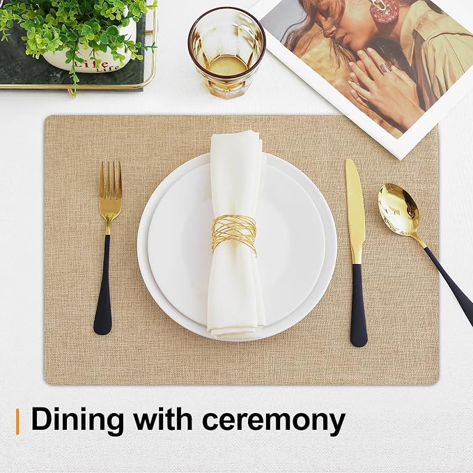 Homaxy Cloths Placemats for Dining Table Set of 6, 13" x 19", Flaxen | Heat Resistant, Washable, Cotton Linen Blend Table Mats, Easy to Clean Place Mats, Indoor Outdoor