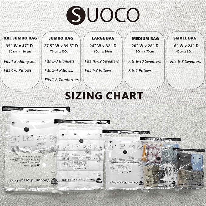 Vacuum Storage Bags, Compression Packing Space Saver Seal Bags for Clothing Bedding Comforters Blankets Pillows, 14 Jumbo