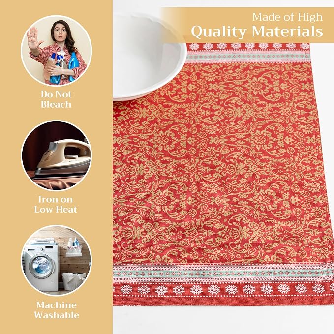 Maison d' Hermine Placemats Set of 4 Reusable 100% Cotton (13"x19") | Cloth Place Mats Washable Table Mats for Kitchen Dining Party Wedding Hotel Home Thanksgiving Christmas - Sofia