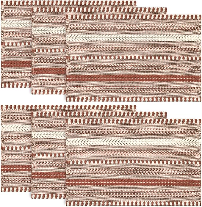 Artoid Mode Caramel Farmhouse Woven Braided Stripe Placemats Set of 6,12x18 Inch Seasonal Holiday Table Mats Party Kitchen Dining Decoration