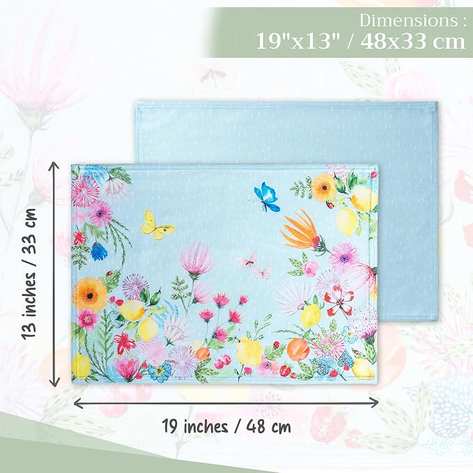 Maison d' Hermine Placemats Set of 4 Reusable 100% Cotton (13"x19") | Cloth Place Mats Washable Table Mats for Kitchen Dining Party Wedding Home Restaurant Spring Summer - Jardin D'Ete - Mint