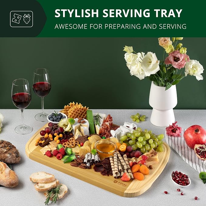 ROYAL CRAFT WOOD Bamboo Cutting Board with Juice Groove - Kitchen Chopping Board for Meat Cheese and Vegetables, Heavy Duty Serving Tray
