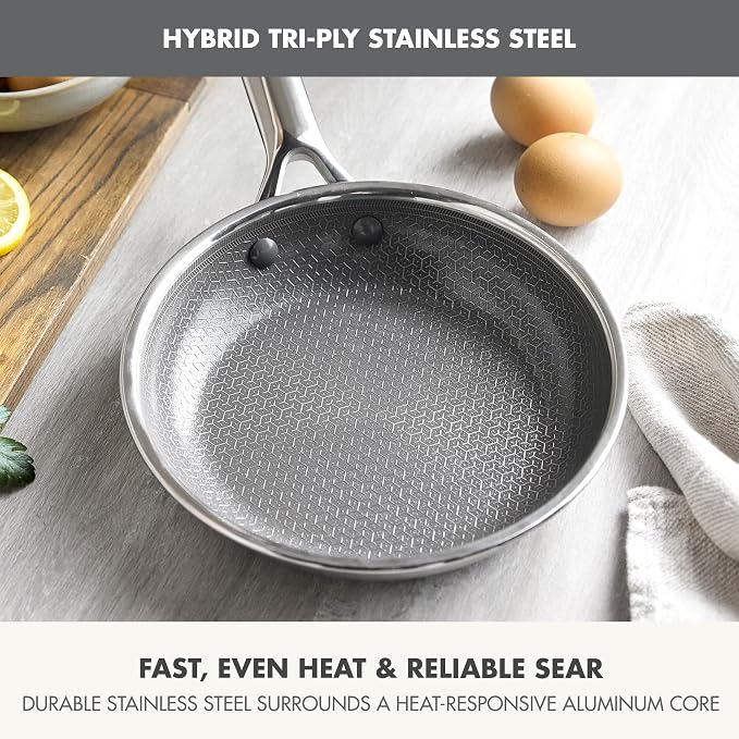 GreenPan Hybrid 8" Stainless Steel Frying Pan, Ceramic Nonstick Skillet | APEX Tri-Ply Pan, PFAS-Free Thermobond Nonstick, Induction & All Cooktop Compatible, Dishwasher & Oven Safe to 850F, Silver