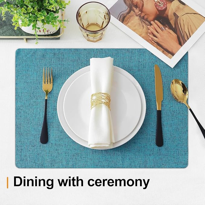 Homaxy Cloths Placemats for Dining Table Set of 8, 13" x 19", Teal | Heat Resistant, Washable, Cotton Linen Blend Table Mats, Easy to Clean Place Mats, Indoor Outdoor