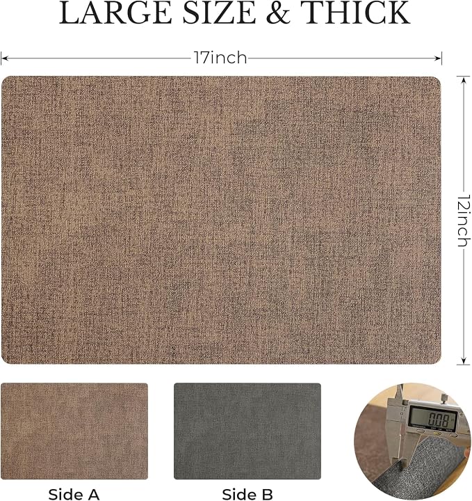 Romanstile Vinyl Placemats Set of 6, Reversible Faux Leather Heat Resistant Wipeable Table Mats, Waterproof Washable Non-Slip Table Placemats for Dining/Kitchen/Party/Outdoor (Grey Brown, 12" x 17")