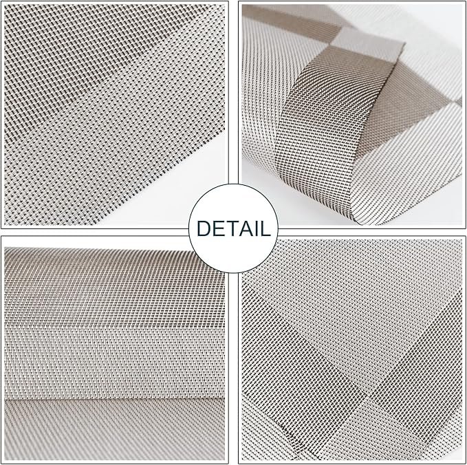 Placemats, Place Mats for Kitchen Dining Table, Heat-Resistant Anti-Skid Stain Washable PVC Table Mats, Easy to Cleaning Woven Vinyl Dinner Mats (Silver, 6 Pack)