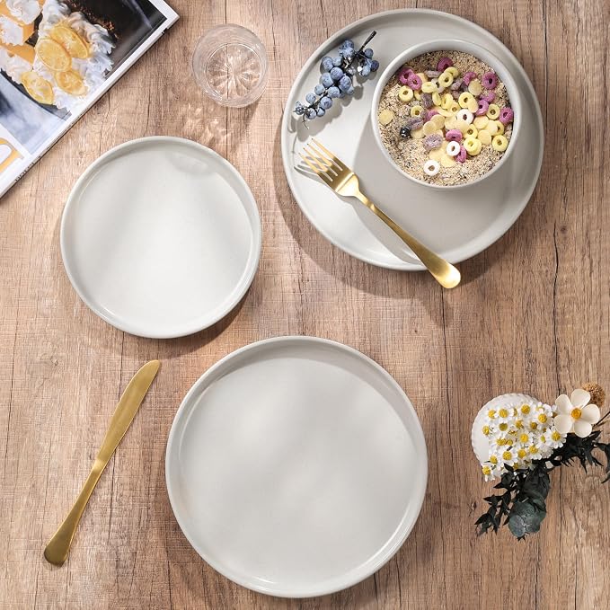 HaWare Dinnerware Sets, 12-Piece Plates and Bowls Set for 4, Milky White