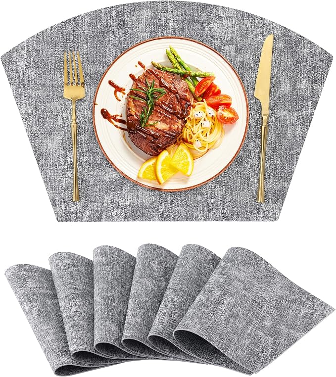Homaxy Wedge Faux Leather Placemats for Round Table, Set of 6, Black & White