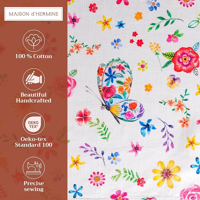 Maison d' Hermine Placemats Set of 4 Reusable 100% Cotton (13"x19") | Cloth Place Mats Washable Table Mats for Kitchen Dining Party Home Restaurant Spring Summer - Happy Florals - Sweety