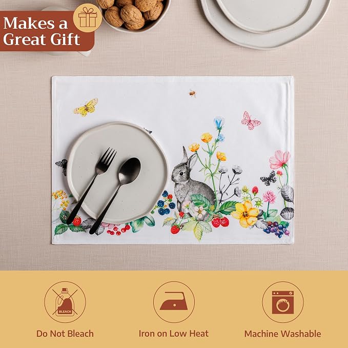 Maison d' Hermine Placemats Set of 4 Reusable 100% Cotton (13"x19") | Cloth Place Mats Washable Table Mats for Kitchen Dining Party Wedding Hotel Home Restaurant Spring Summer - Printemps