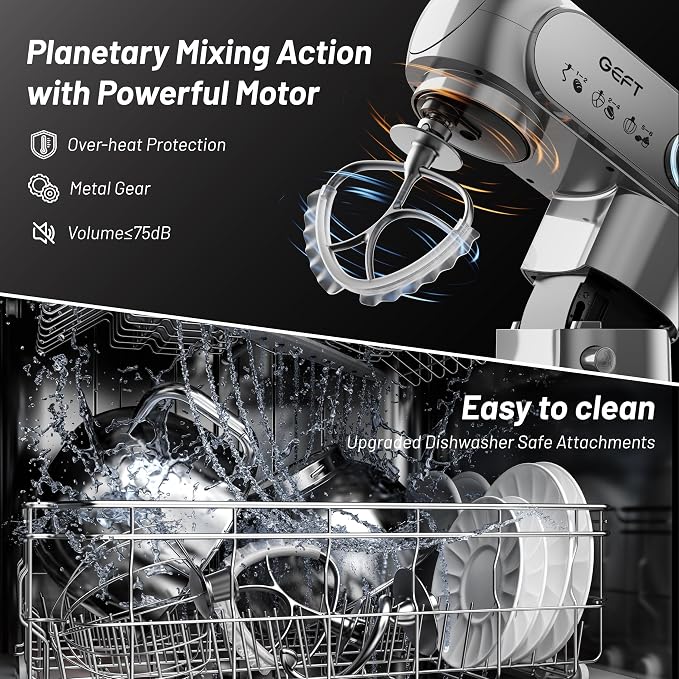 Stand Mixer, 3.5QT&6QT Bowls Mixers Kitchen Electric Stand Mixer Gray | 600W Tilt-Head Kitchen Mixer with Stainless Steel Bowl, Dishwasher-Safe Dough Hook, Flat Beater, Wire Whisk, Splash Guard