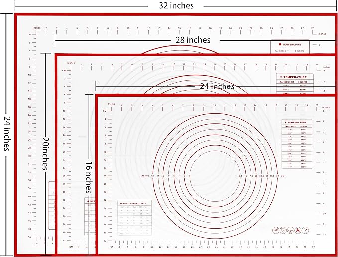 Yansumi silicone pastry non stick baking mat with measurement fondant mat with three sizes for silicone baking mat, counter mat, dough rolling mat,fondant/pie crust mat (Red, 32"L x 24"W)