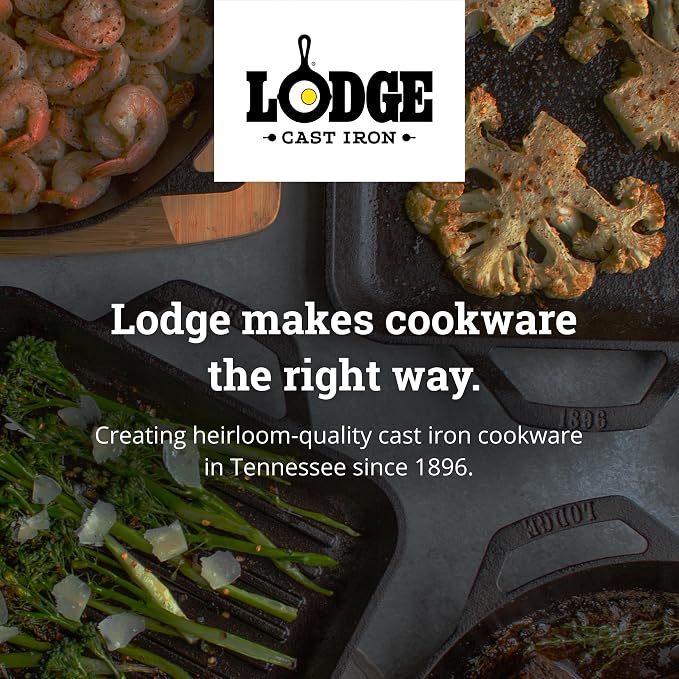 Lodge 12.5 x 8 Inch Enamel Cast Iron Grill Pan - Dual Assist Handles - Use in the Oven, on the Stove, on the Grill, or Over a Campfire - Red