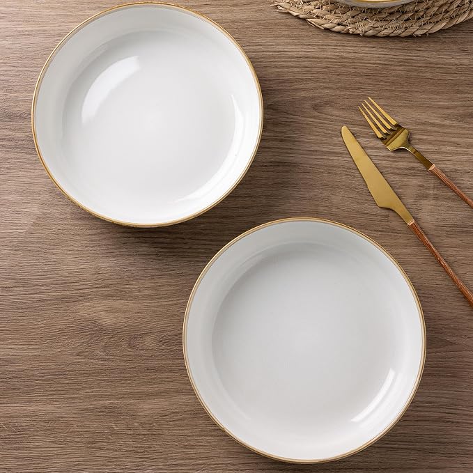 GBHOME 8.75'' Large Ceramic Pasta Bowls, 38oz Stoneware Pasta Serving Bowls Set of 4 for Kitchen, Wide Bowls for Fruit,Pasta,Salad,Oatmeal,Meal, Microwave Safe, Reactive Glaze-Pear White