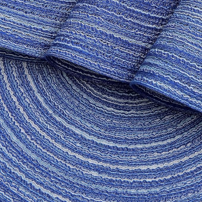SHACOS Round Braided Placemats 15 inch Set of 6 Washable Kitchen Table Placemats for Home Wedding Party (Blue White, 6)