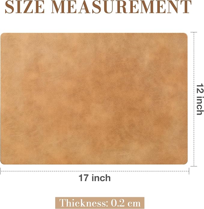 Roxifina Faux Leather Placemats Set of 4 - Vinyl Placemats Wipeable Waterproof Oil-Proof PU Place Mats Heat Resistant Reversible Table Mats for Dining, Kitchen, Outdoor, 12 x 17 Inch (Camel)