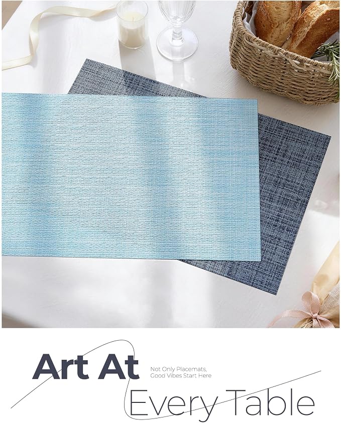 Leetaltree Deep Navy Woven Placemats Set of 24 - Heat Resistant Non-Slip Place mats for Dining Table, Washable Durable PVC Vinyl Woven Table Mats(Deep Navy, 24)