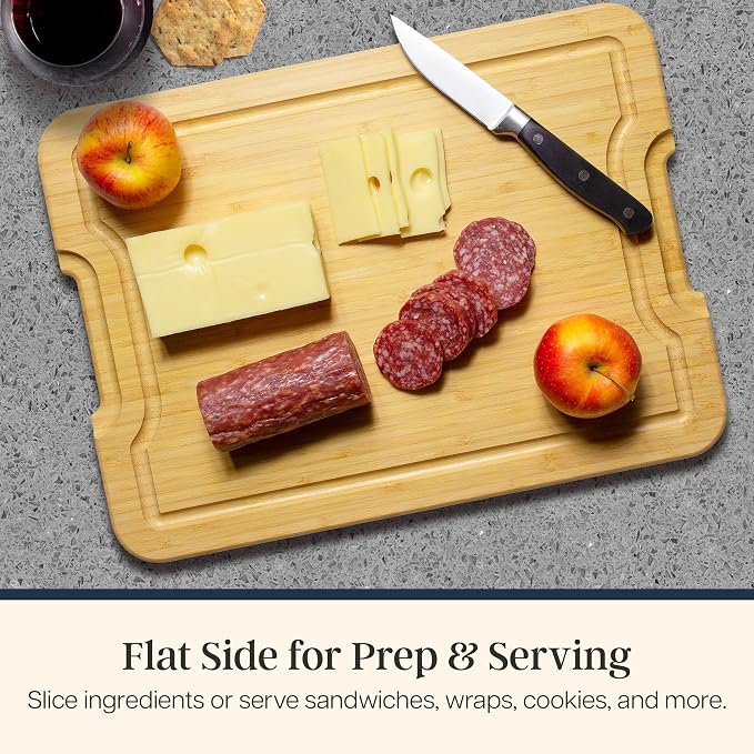 Totally Bamboo Flip, Serve & Store Reversible Charcuterie Board with Lid | Portable 5-compartment serving board with clear locking cover for travel. Cutting board side includes juice groove for prep.