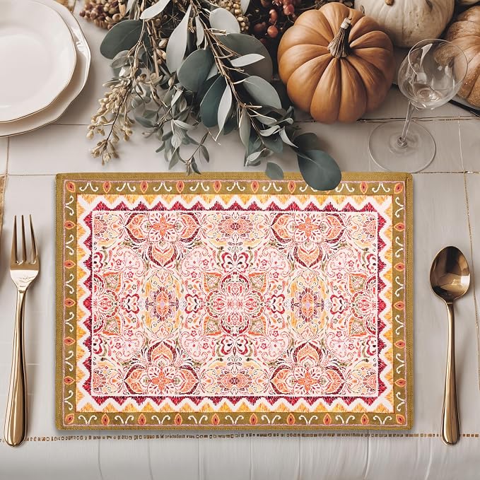 Maison d' Hermine Placemats Set of 4 Reusable 100% Cotton (13"x19") | Cloth Place Mats Washable Table Mats for Kitchen Dining Party Wedding Hotel Home Thanksgiving Christmas - Damask