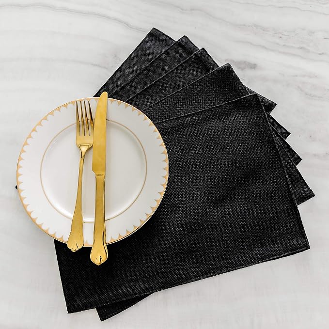 Home Brilliant Black Placemats Set of 4 Heat Resistant Table Mats Cloth Dining Table Place Mats Kitchen Washable Placemat New Year, Black