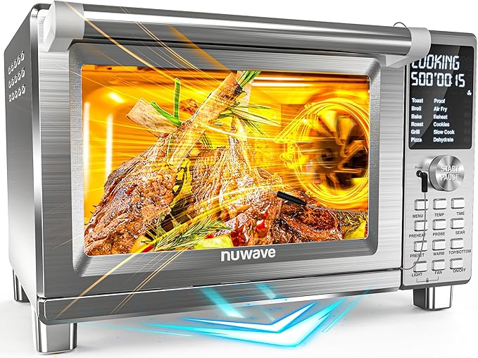 Nuwave Bravo XL Pro Air Fryer Toaster Oven w/Grill Combo, 2026 New System | Ultra-Fast Convection, 35% Crispier, 2X More Even, 142 Presets, 50-500F, Smarter Probe, PFAS Free, 30QT, Stainless Steel