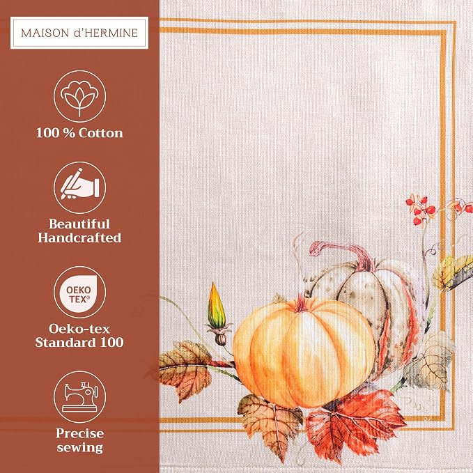 Maison d' Hermine Placemats Set of 4 Reusable 100% Cotton (13"x19") | Cloth Place Mats Washable Table Mats for Kitchen Dining Party Wedding Hotel Home Thanksgiving Christmas - Potiron