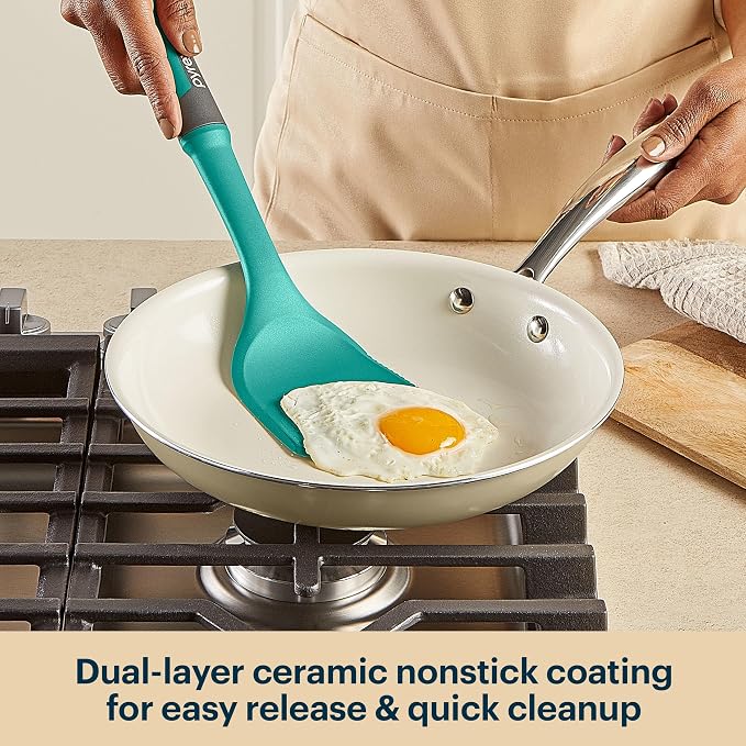 Pyrex 3-Piece Ceramic Cookware Fry Pan & Saucepan Set with Lid & Handles | Healthy nonstick ceramic coating, induction compatible stainless steel, PFAS Lead Cadmium BPA Free