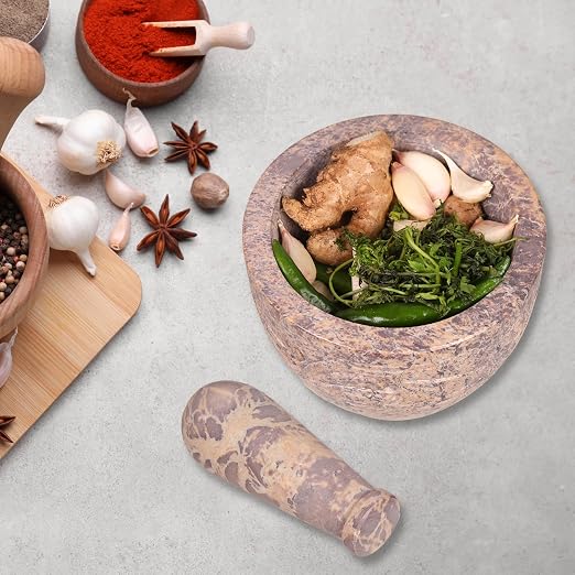 Mortar and Pestle, Made of Heavy Duty Polished Hard Stone, Natural Stone Grinder for Spices, Pastes, Herbs, Seasoning etc. (Natural)
