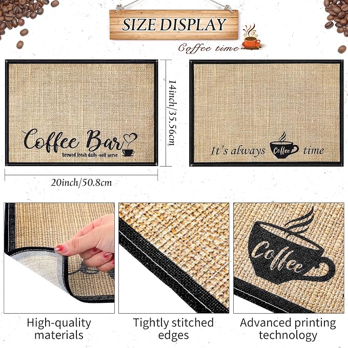 2 Pcs 20 x 14 Inch Coffee Placemats for Countertop(Coffee Time)