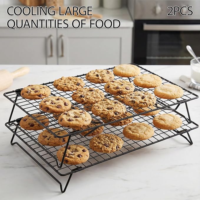 Cooling Racks for Cooking and Baking,13.4x9.4 Inch 2-Pack | This Durable Carbon Steel Wire Cooling Rack is Stackable, Ideal for Cookie Cooling, Roasting, and Making Jerky