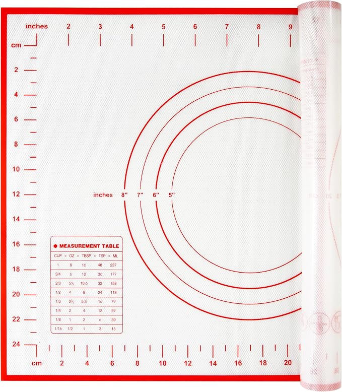 Yansumi silicone pastry non stick baking mat with measurement fondant mat with three sizes for silicone baking mat, counter mat, dough rolling mat,fondant/pie crust mat (Red, 16"L x 12"W)