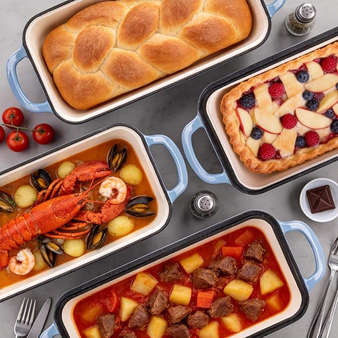 11x5 Inch Cast Iron Loaf Pan with Lid, Sourdough Bread Baking | Large Loaf Pans for Baking Bread, Even Heat Distribution Dutch Oven Bread Pan for Homemade Bread, Meatloaf (5.8Qt, Seasalt)