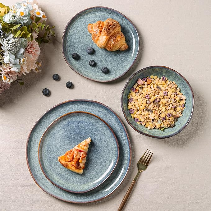 AmorArc Ceramic Dinnerware Sets for 8, 24Pcs Plates and Bowls Sets Dishes | Stoneware Handmade Reactive Glaze Dinner Set, Highly Scratch Resistant | Dishwasher & Microwave Safe Dishware