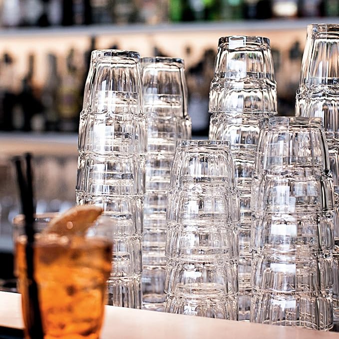 Bormioli Rocco Rock Bar 16.25 oz. Cooler Stackable Tempered Beverage Glasses for Cold Drinks, Water, and Cocktails, Set of 6, Clear