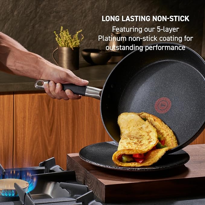 T-Fal Stone Force Platinum Non Stick Fry Pan 12 Inch, Oven Broiler Safe 400°F, Perfect for Frying, Sautéing, Searing, & Pan-Roasting, Cookware Skillet, Must Have, Pots & Pans, Dishwasher Safe, Black