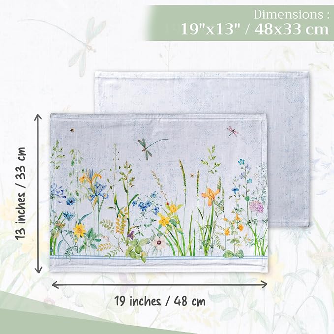 Maison d' Hermine Placemats Set of 4 Reusable 100% Cotton (13"x19") | Cloth Place Mats Washable Table Mats for Kitchen Dining Party Wedding Hotel Home Restaurant Spring Summer - Fleurs De Mai