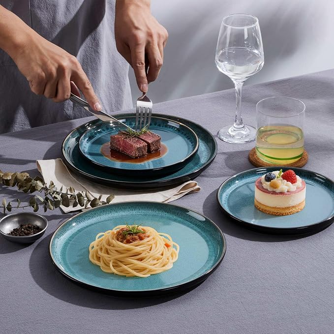LIANYU 24 Piece Dinnerware Sets for 8, Ceramic Dishes Set, Pastel Turquoise | Modern Stoneware Plates and Bowls, Round Dinner Dinning Ware Set for Family Dinner, Dishwasher & Microwave Safe