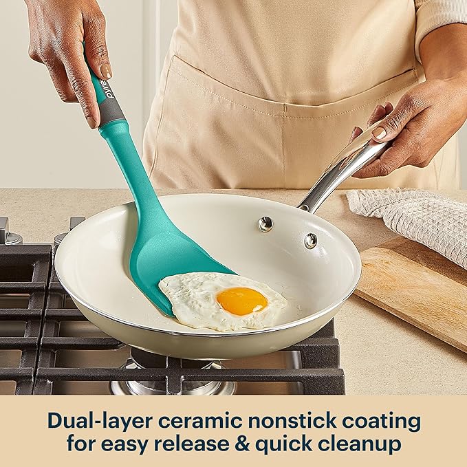 Pyrex 2-Piece Ceramic Cookware Grill & Fry Pan Set, Stainless Steel Handles | Healthy nonstick ceramic coating, induction compatible stainless steel, PFAS Lead Cadmium BPA Free