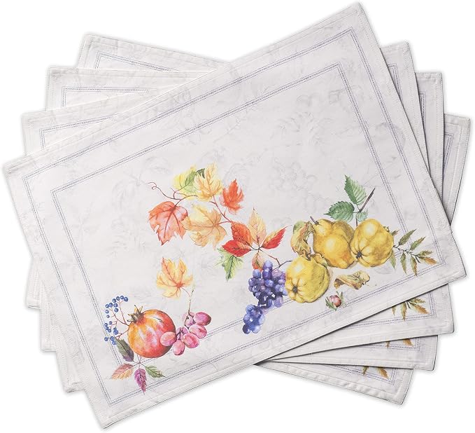 Maison d' Hermine Placemats Set of 4 Reusable 100% Cotton (13"x19") | Cloth Place Mats Washable Table Mats for Kitchen Dining Party Wedding Hotel Home Thanksgiving Christmas - Fruit D'Hiver