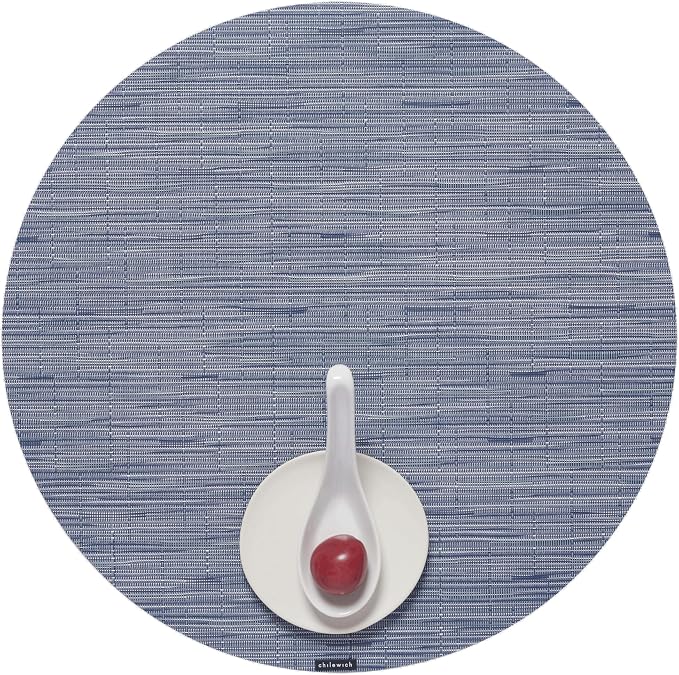 Chilewich Bamboo Placemats Set of 4, Round Woven Placemats | Reusable, Stain-Resistant, Indoor/Outdoor Tabletop Protection, 15", Rain