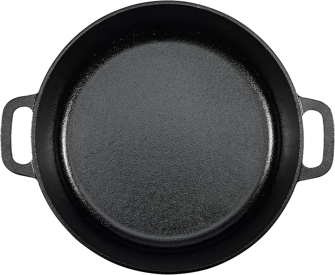 Amazon Basics Pre-Seasoned Cast Iron Dutch Oven Pot with Lid and Dual Handles, Oven Safe, Heavy-Duty, 7-Quart, Round, Black