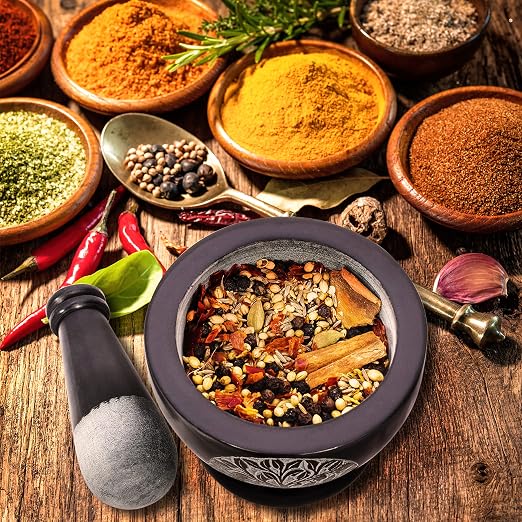 Mortar and Pestle, Made of Heavy Duty Polished Hard Stone, Natural Stone Grinder for Spices, Pastes, Herbs, Seasoning etc. (Tree of Life)