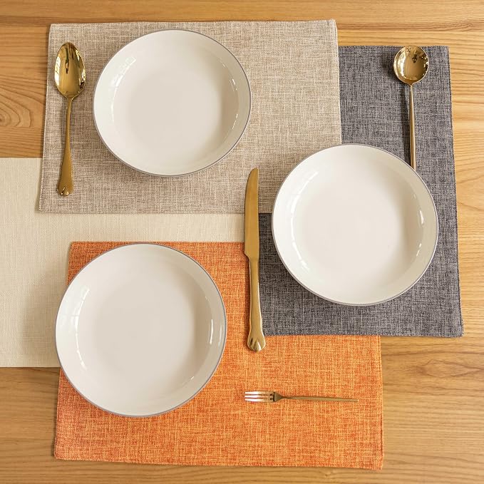 Demetex Fall Placemats Set of 4 Orange Linen Place Mats Decorative Heat Resistant Cloth Table Mats for Party Birthday Gathering Dinner, 13x19 inch, Orange