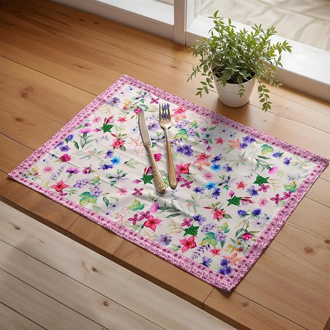 Maison d' Hermine Placemats Set of 4 Reusable 100% Cotton (13"x19") | Cloth Place Mats Washable Table Mats for Kitchen Dining Party Wedding Hotel Home Restaurant Spring Summer - Chardon