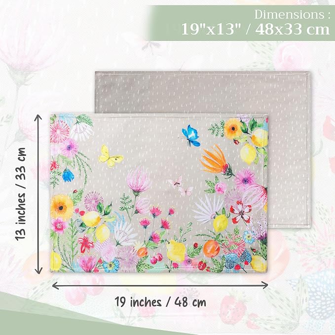 Maison d' Hermine Placemats Set of 4 Reusable 100% Cotton (13"x19") | Cloth Place Mats Washable Table Mats for Kitchen Dining Party Wedding Home Restaurant Spring Summer - Jardin D'Ete - Fog