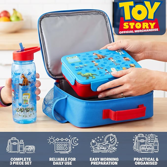Get Trend Disney Pixar Toy Story Lunch Bag, Bento Box & Water Bottle Set | 3 Pc, Insulated Lunch Bag, Lightweight Snack Box, 22 fl oz BPA-Free Water Bottle with Straw, School, Picnic, Gifts for Boys