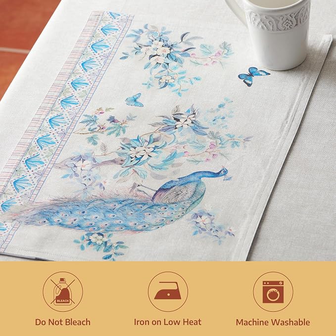 Maison d' Hermine Placemats Set of 4 Reusable 100% Combed Cotton (13"x19") | Cloth Place Mats Washable Table Mats for Kitchen Dining Wedding Home Restaurant Spring Summer - Peacock Utopia - Orginal