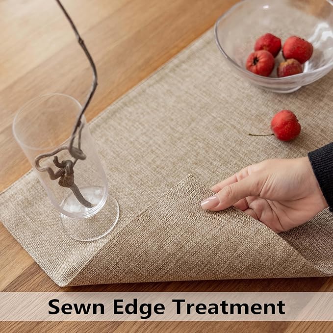 Demetex Table Placemats Linen Place Mats Set of 8 Natural Heat Resistant Cloth Plate Mats for Indoor Dining Room Restaurant Cafe, 13x19 inch, Linen