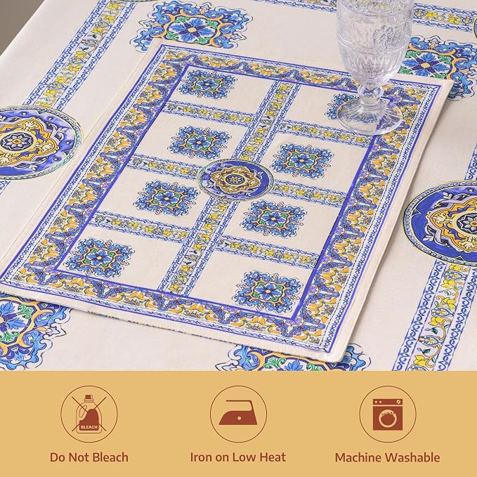 Maison d' Hermine Placemats Set of 4 Reusable 100% Combed Cotton (13"x19") | Cloth Place Mats Washable Table Mats for Kitchen Dining Party Wedding Hotel Home Restaurant Spring Summer - Sciacca