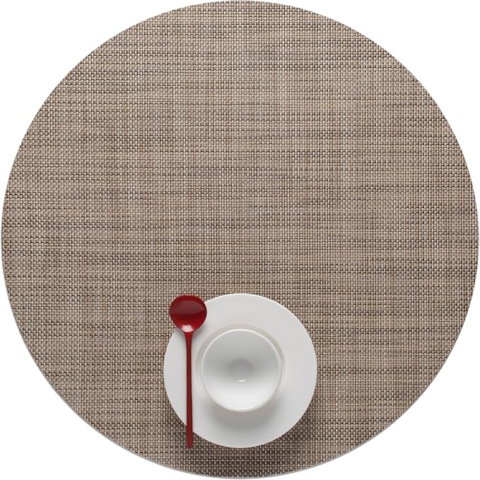 Chilewich Mini Basketweave Placemats, Round Woven Placemats Set of 4 | Reusable, Stain-Resistant, Indoor/Outdoor Tabletop Protection, Linen, 15" Round